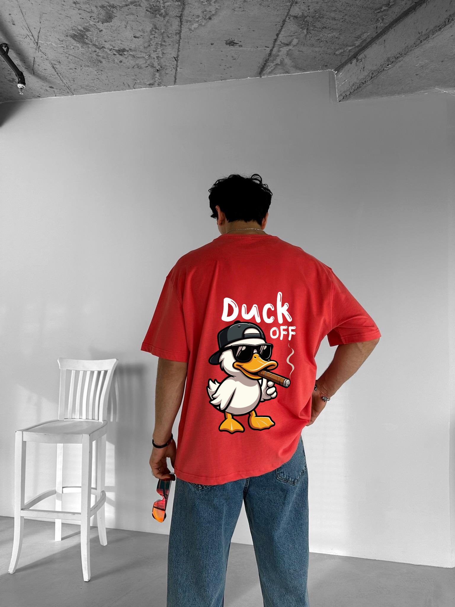 Red "Duck off" Printed Over size T-Shirt