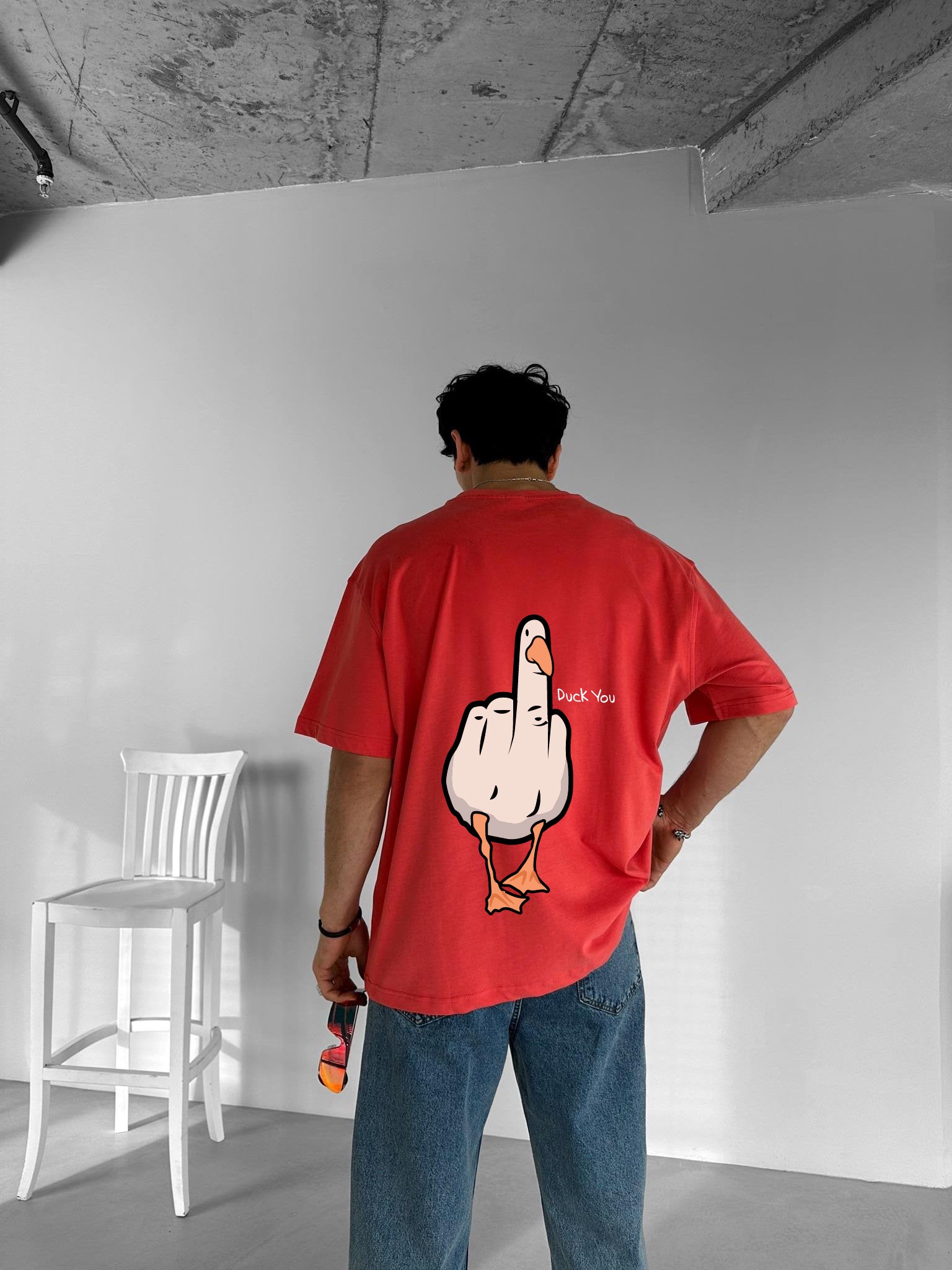 Red "Duck you" Printed Over size T-Shirt