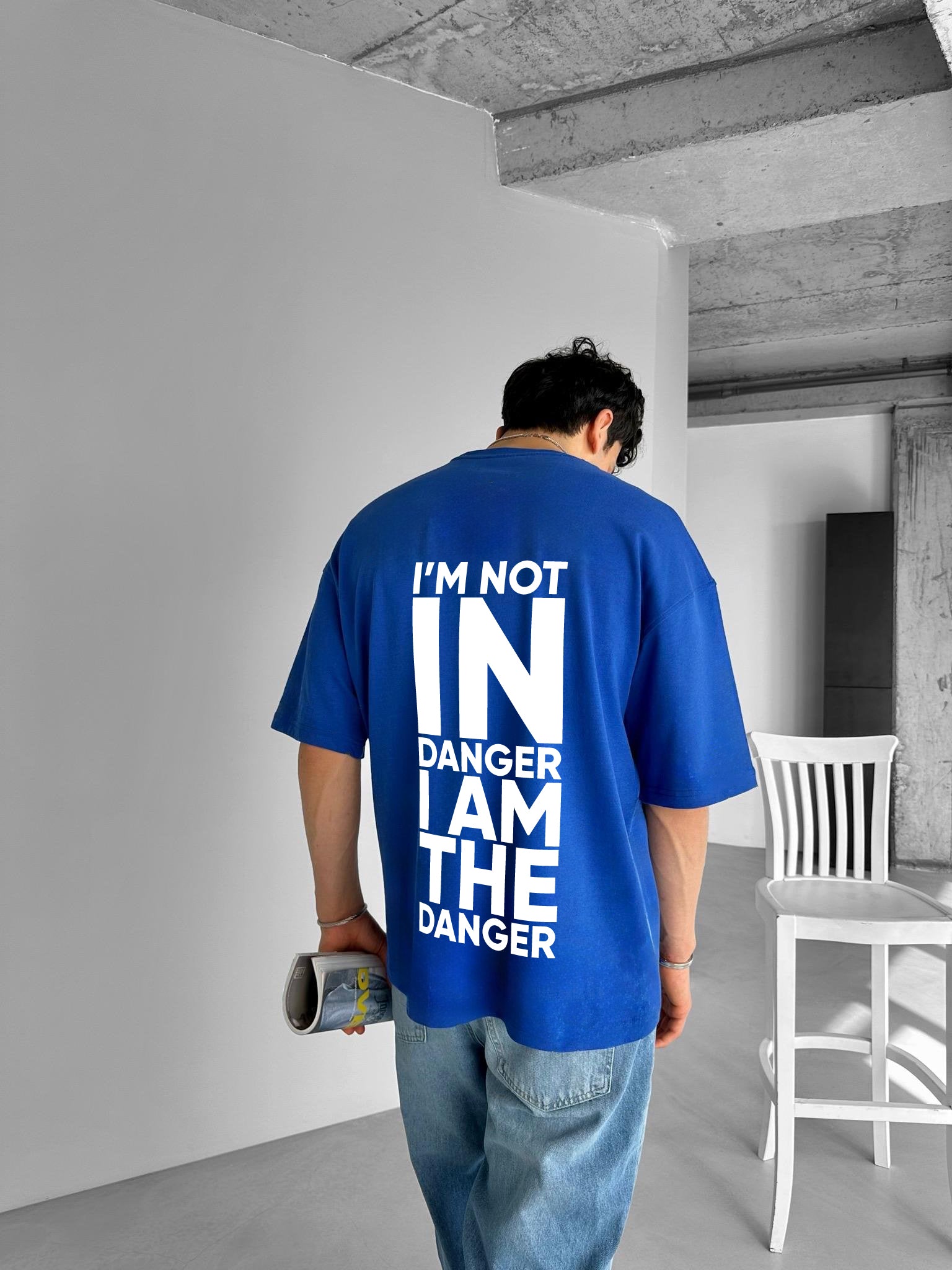 Blue "Danger" Printed Over size T-Shirt