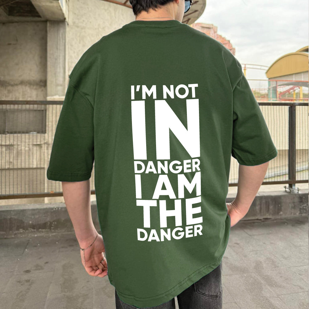 Army Green "Danger" Printed Over size T-Shirt