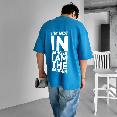 Light Blue "Danger" Printed Over size T-Shirt