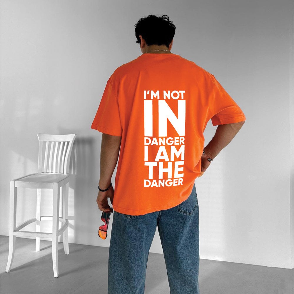 Orange "Danger" Printed Over size T-Shirt
