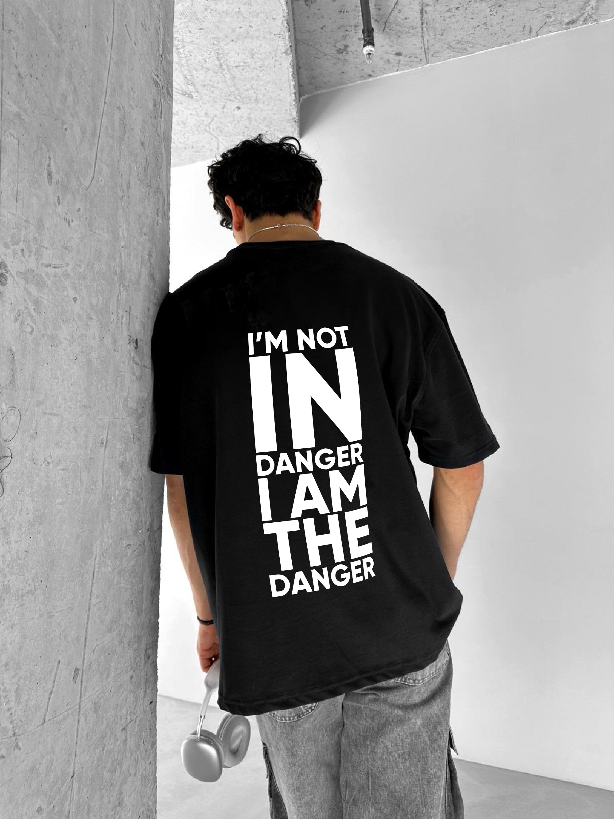 Black "Danger" Printed Over size T-Shirt