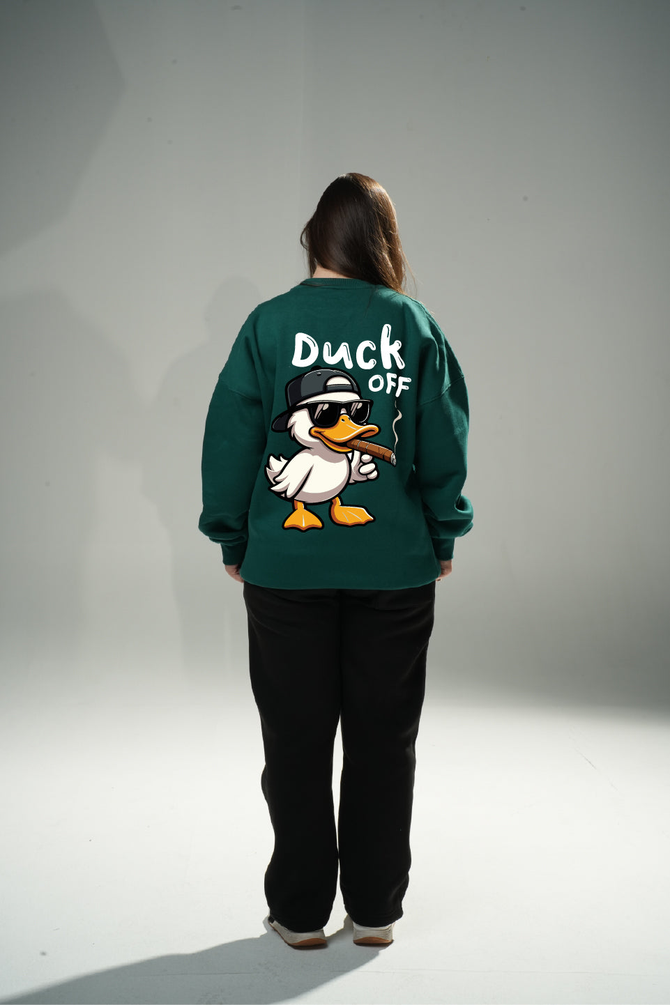 Dark Green "Duck OFF" Oversize Crew Neck Sweeter