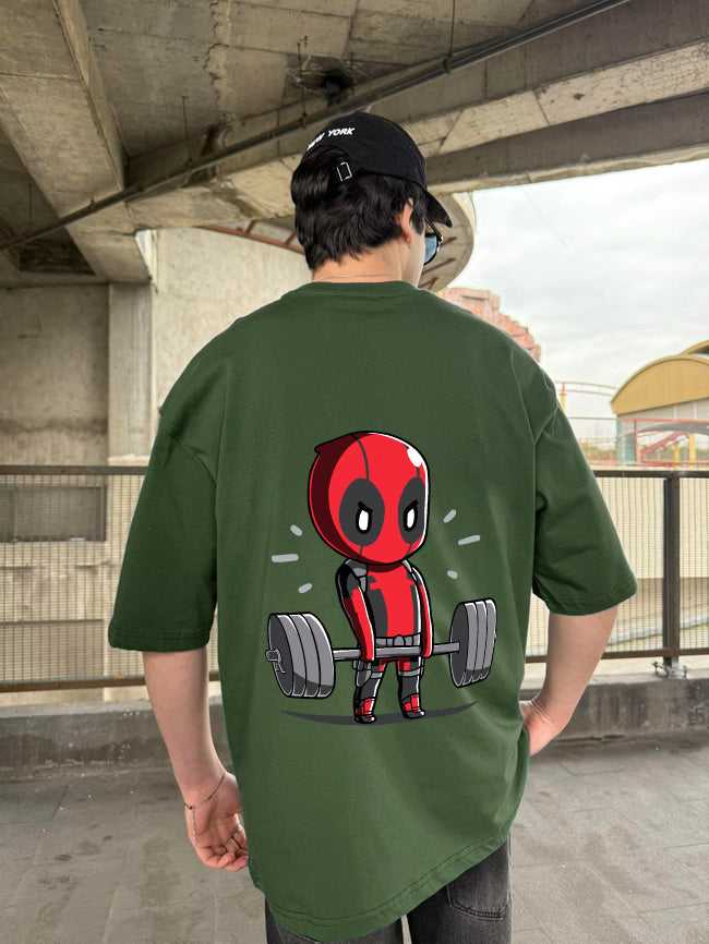 Army Green "Deadpool" Printed Over size T-Shirt