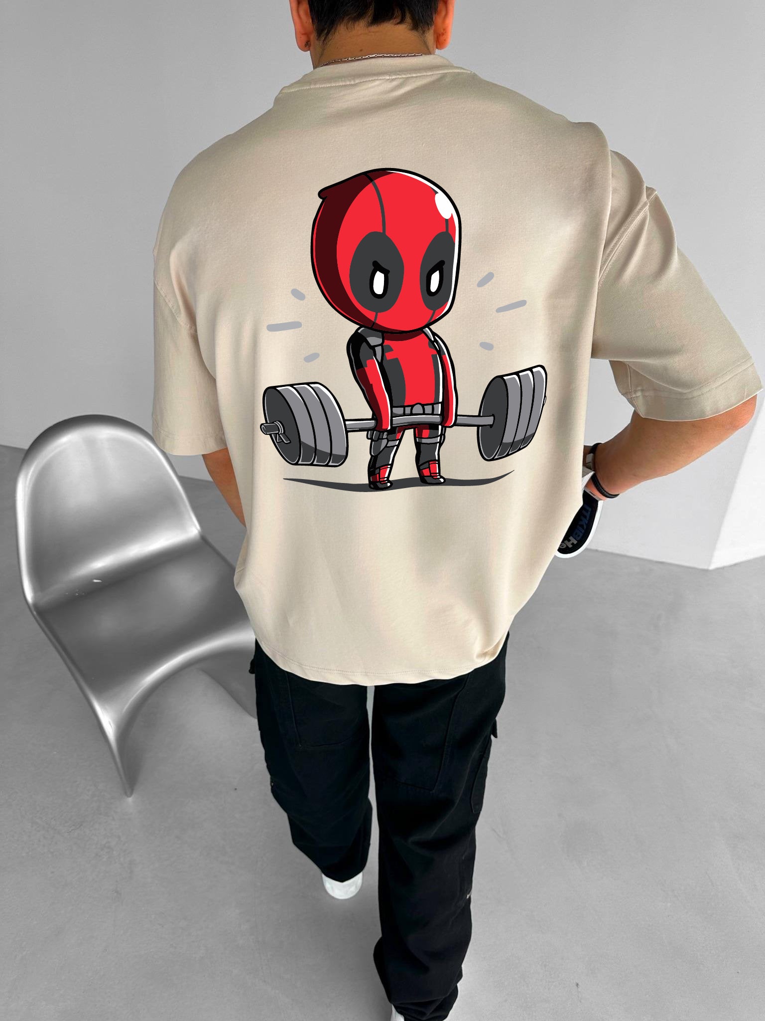 Beige "Deadpool" Printed Over size T-Shirt