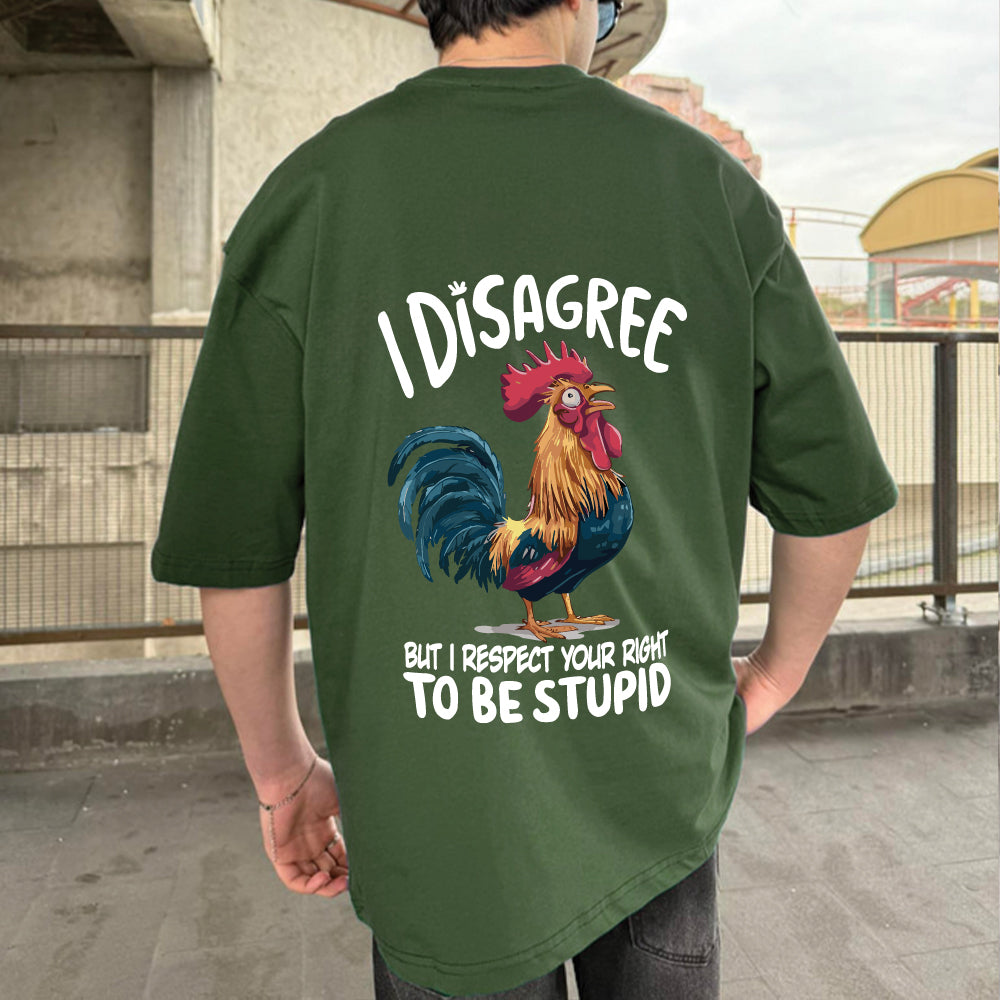 Army Green "Disagree" Printed Over size T-Shirt
