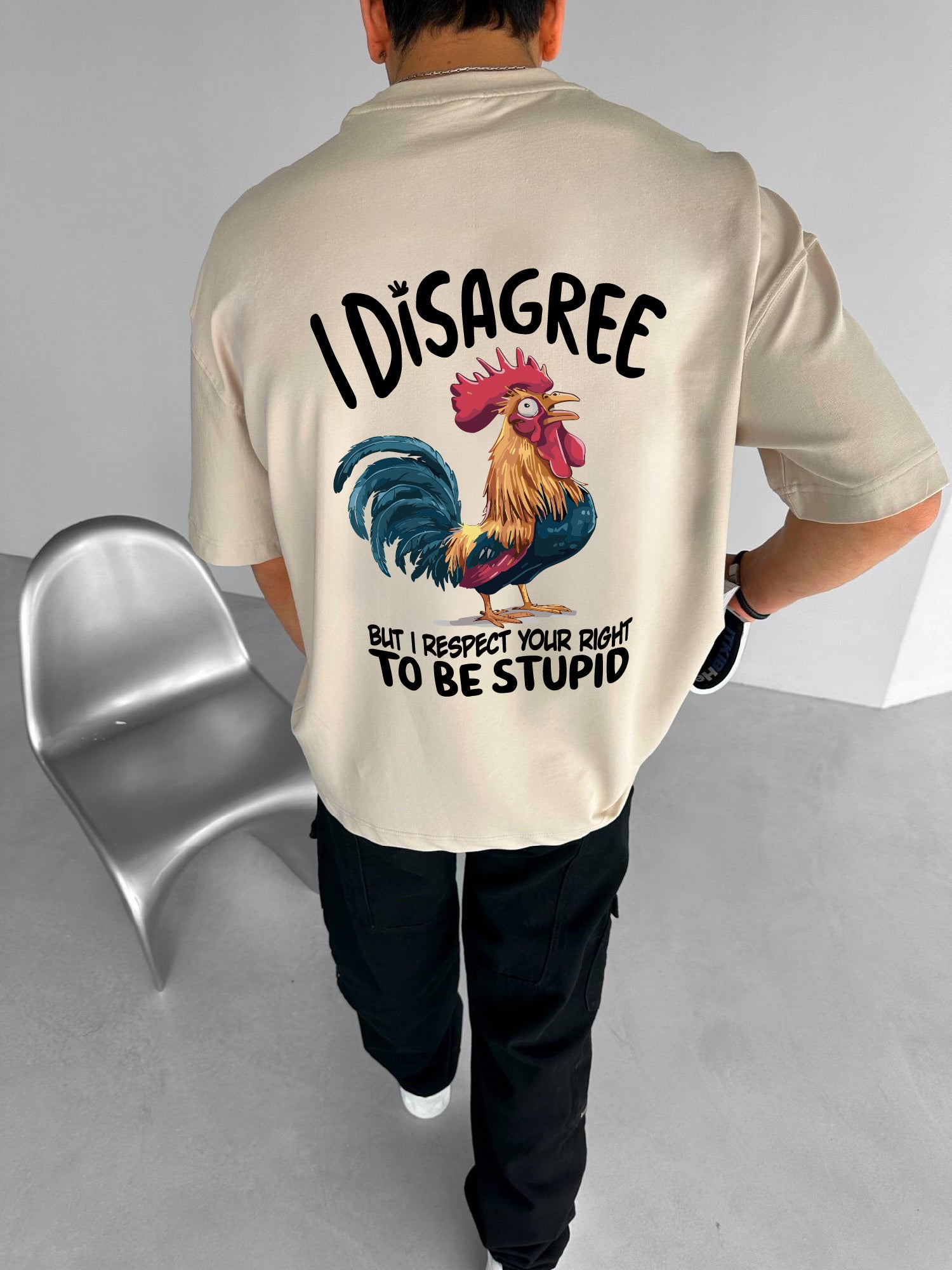 Beige "Disagree" Printed Over size T-Shirt