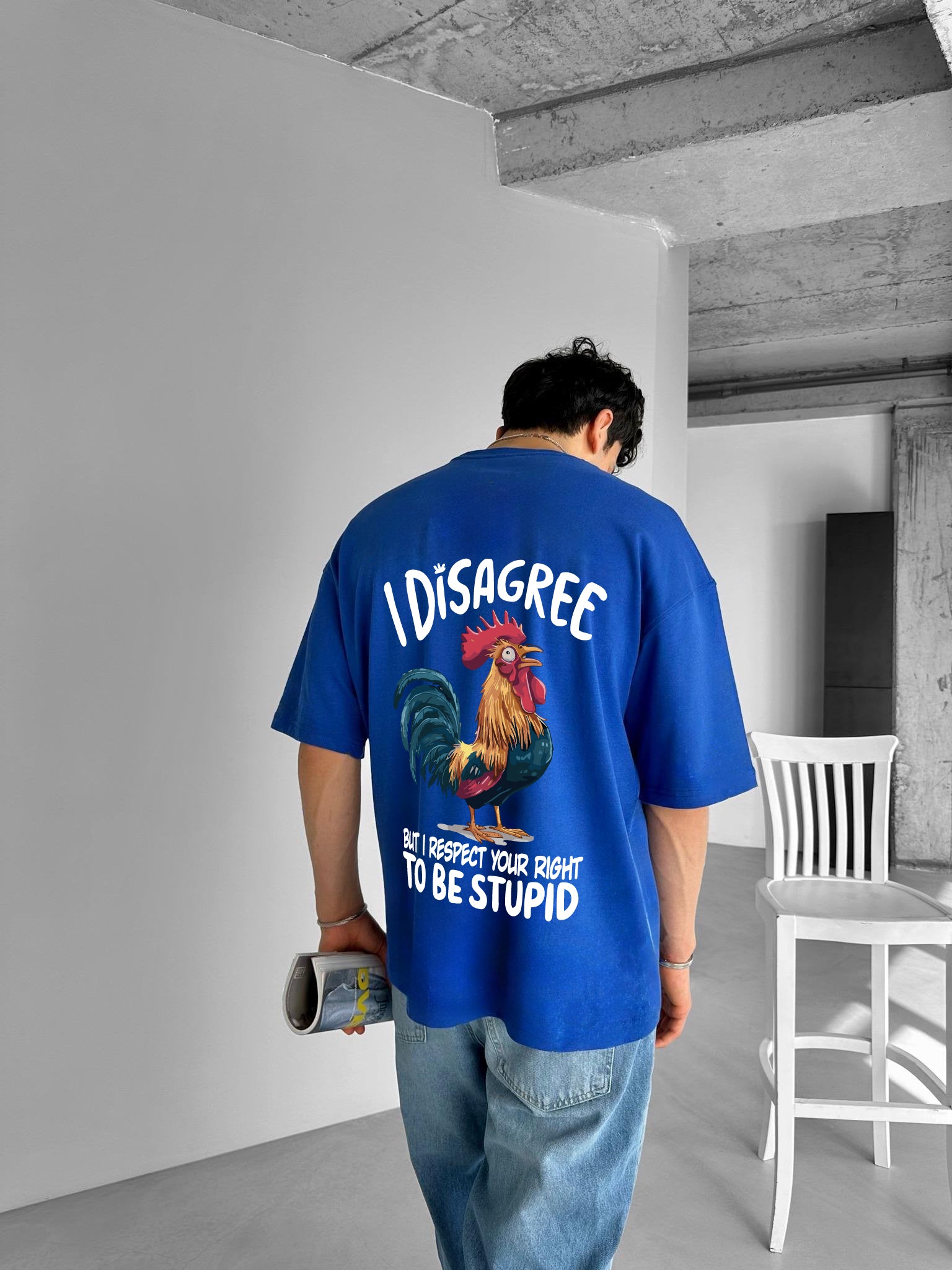 Blue "Disagree" Printed Over size T-Shirt