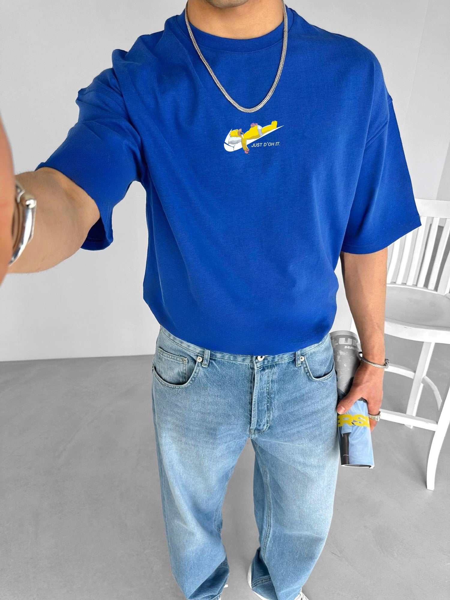 Blue "Do it" Printed Over size T-Shirt