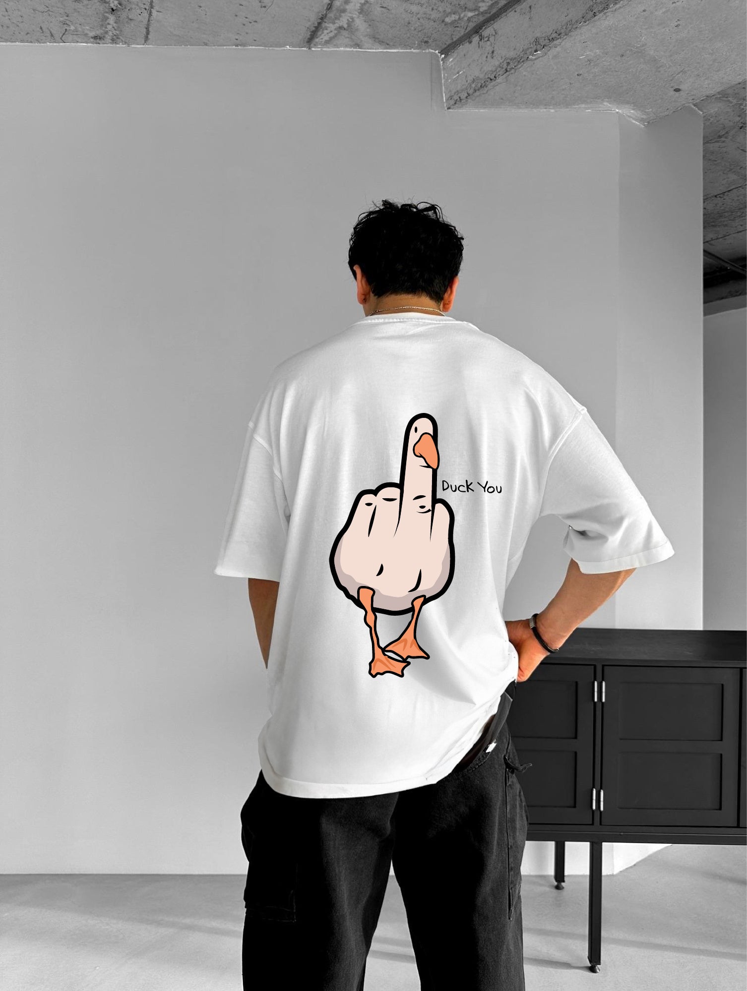 White "Duck you" Printed Over size T-Shirt