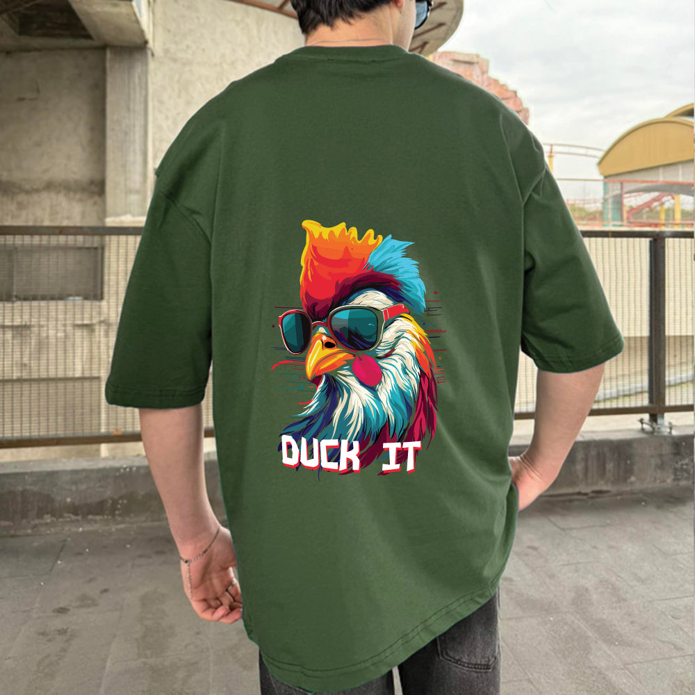 Army Green "Duck it" Printed Over size T-Shirt