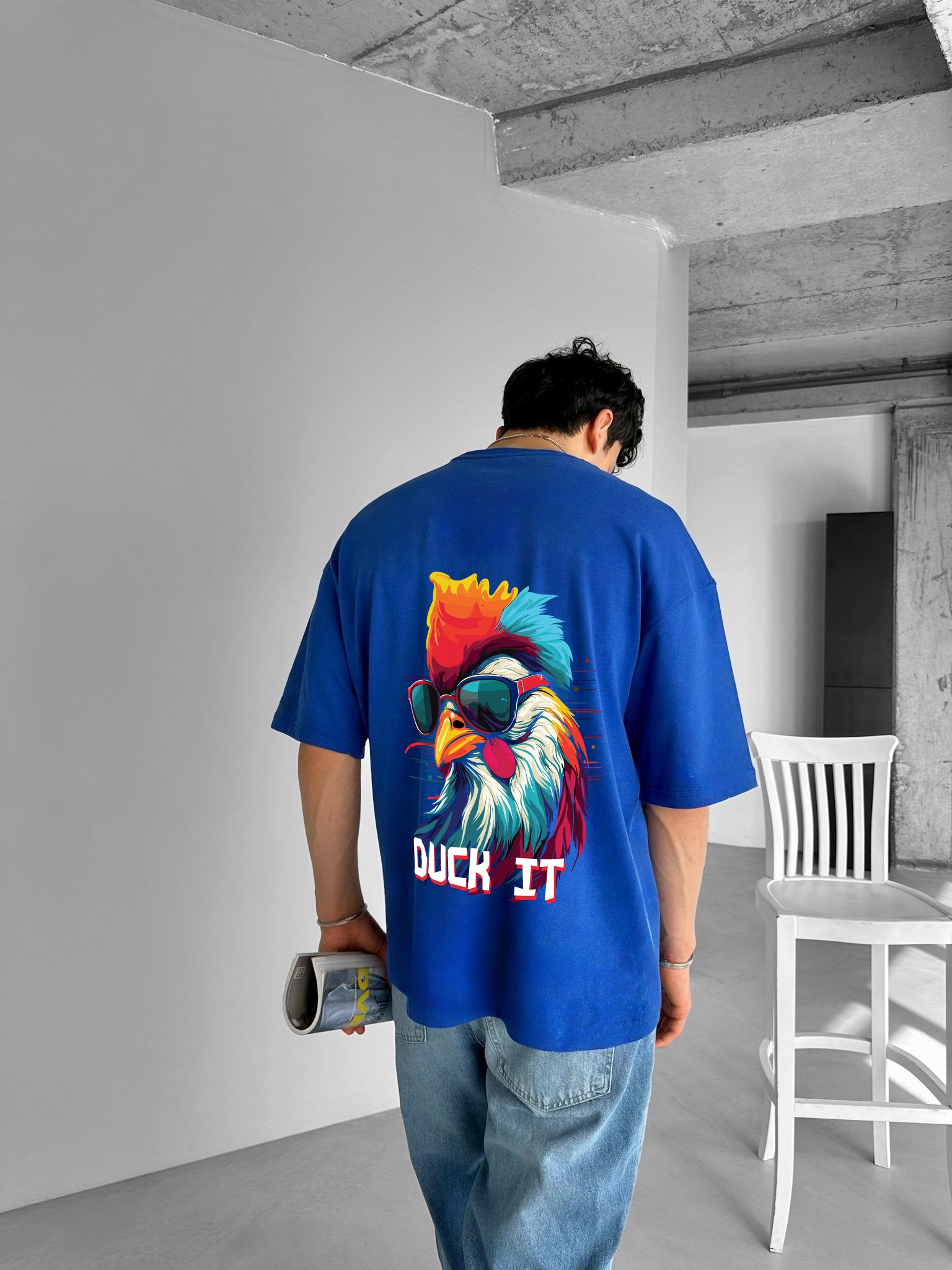Blue "Duck It" Printed Over size T-Shirt