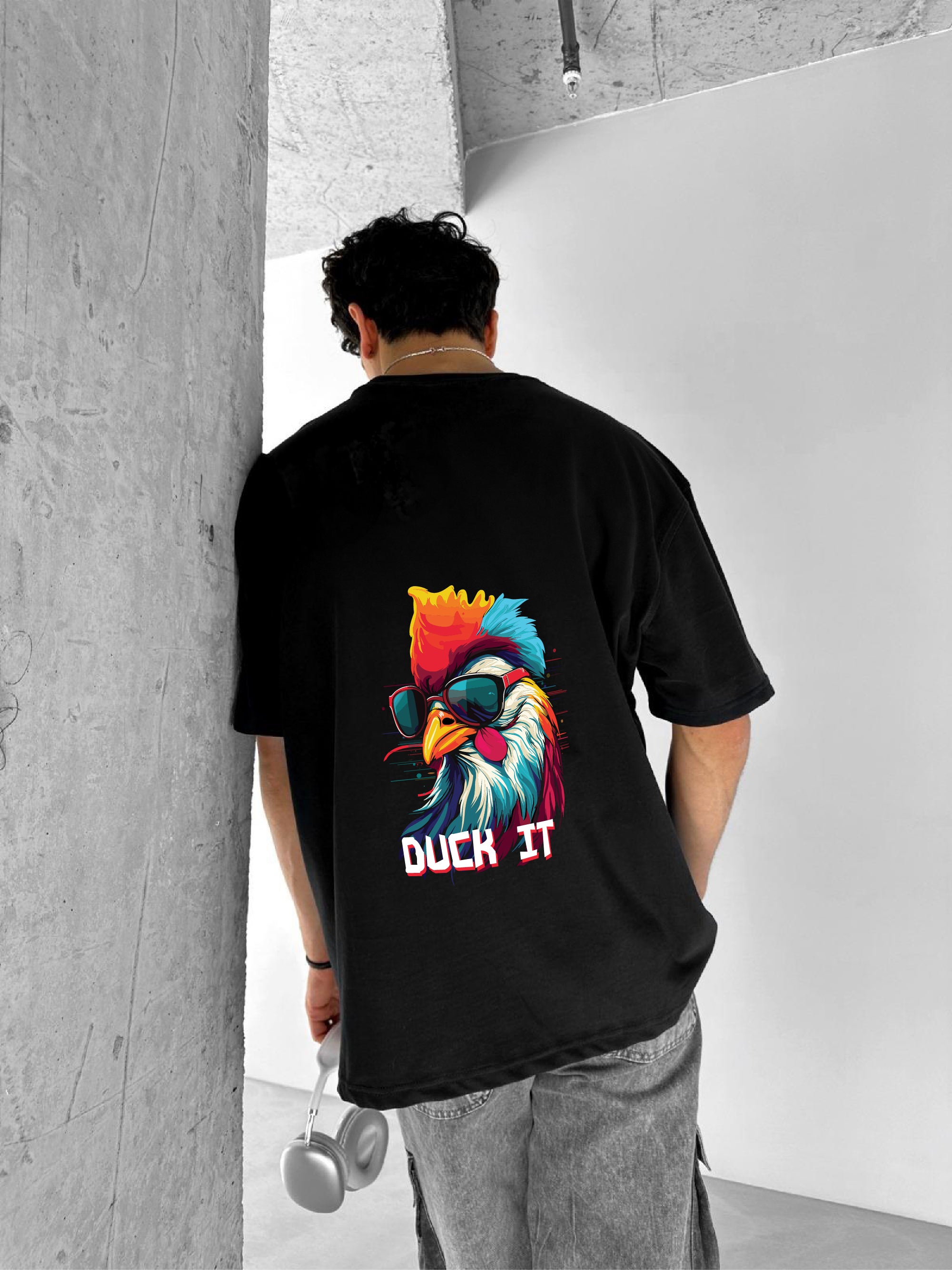 Black "Duck it" Printed Over size T-Shirt
