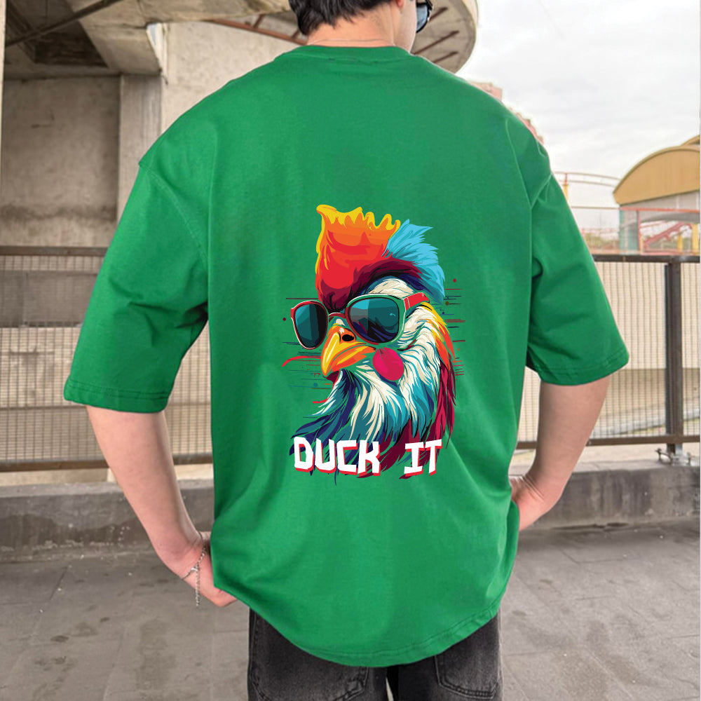 Green "Duck It" Printed Over size T-Shirt
