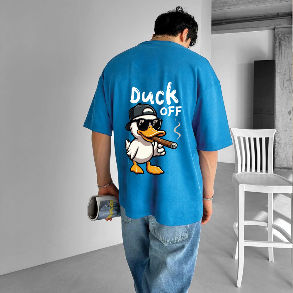 Light Blue "Duck off" Printed Over size T-Shirt