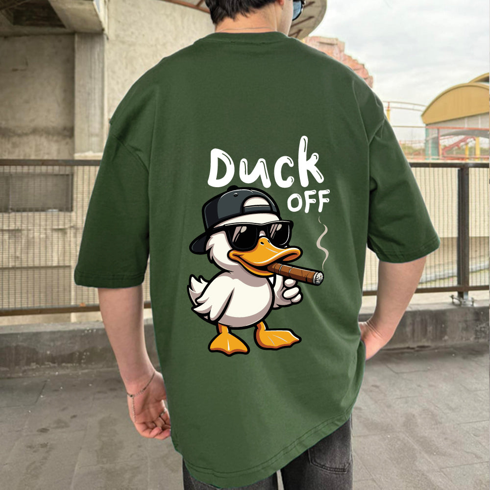 Army Green "Duck Off" Printed Over size T-Shirt
