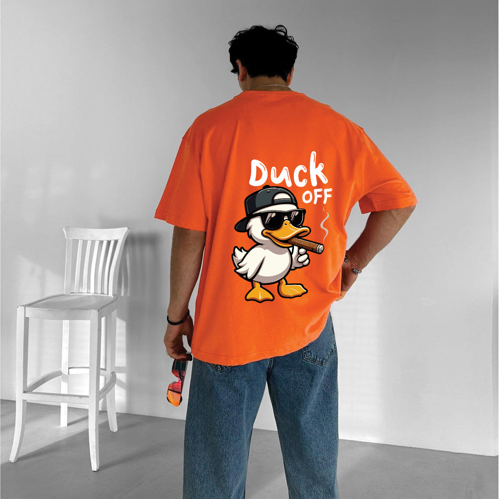 Orange "Duck Off" Printed Over size T-Shirt