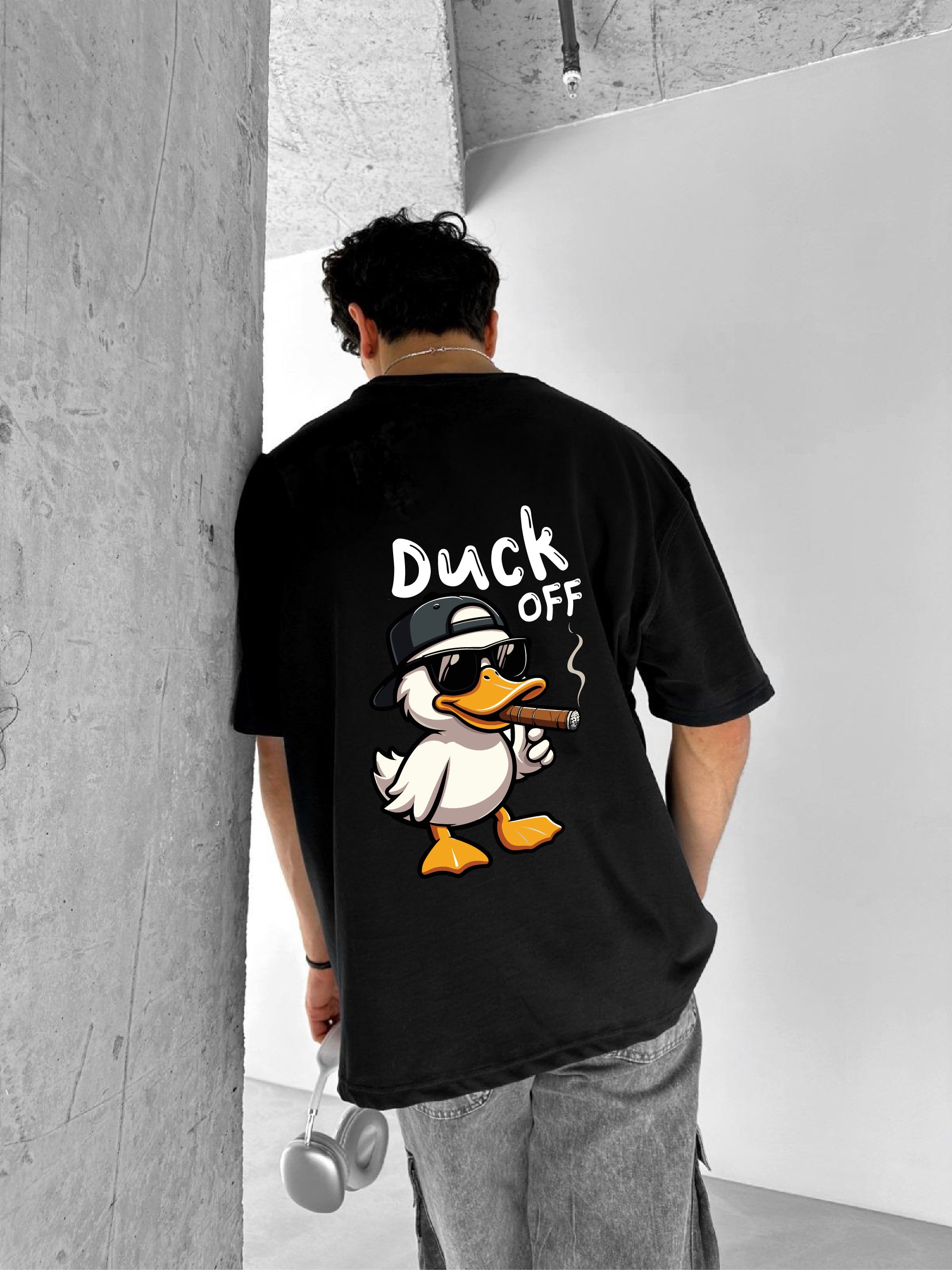 Black "Duck off" Printed Over size T-Shirt