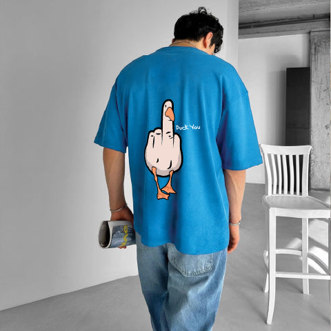 Light Blue "Duck you" Printed Over size T-Shirt