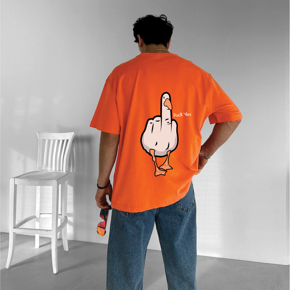 Orange "Duck you" Printed Over size T-Shirt