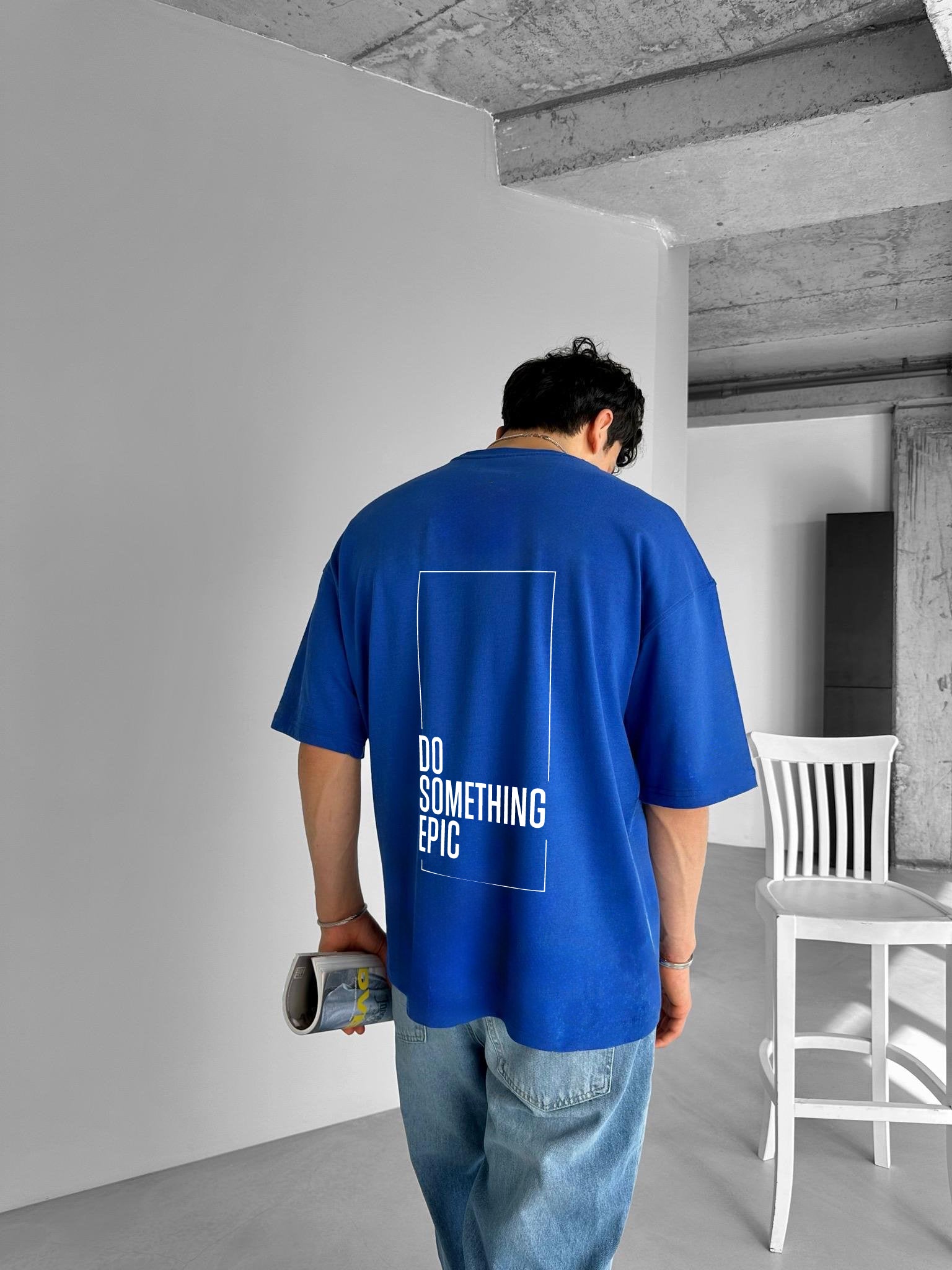Blue "Epic" Printed Over size T-Shirt