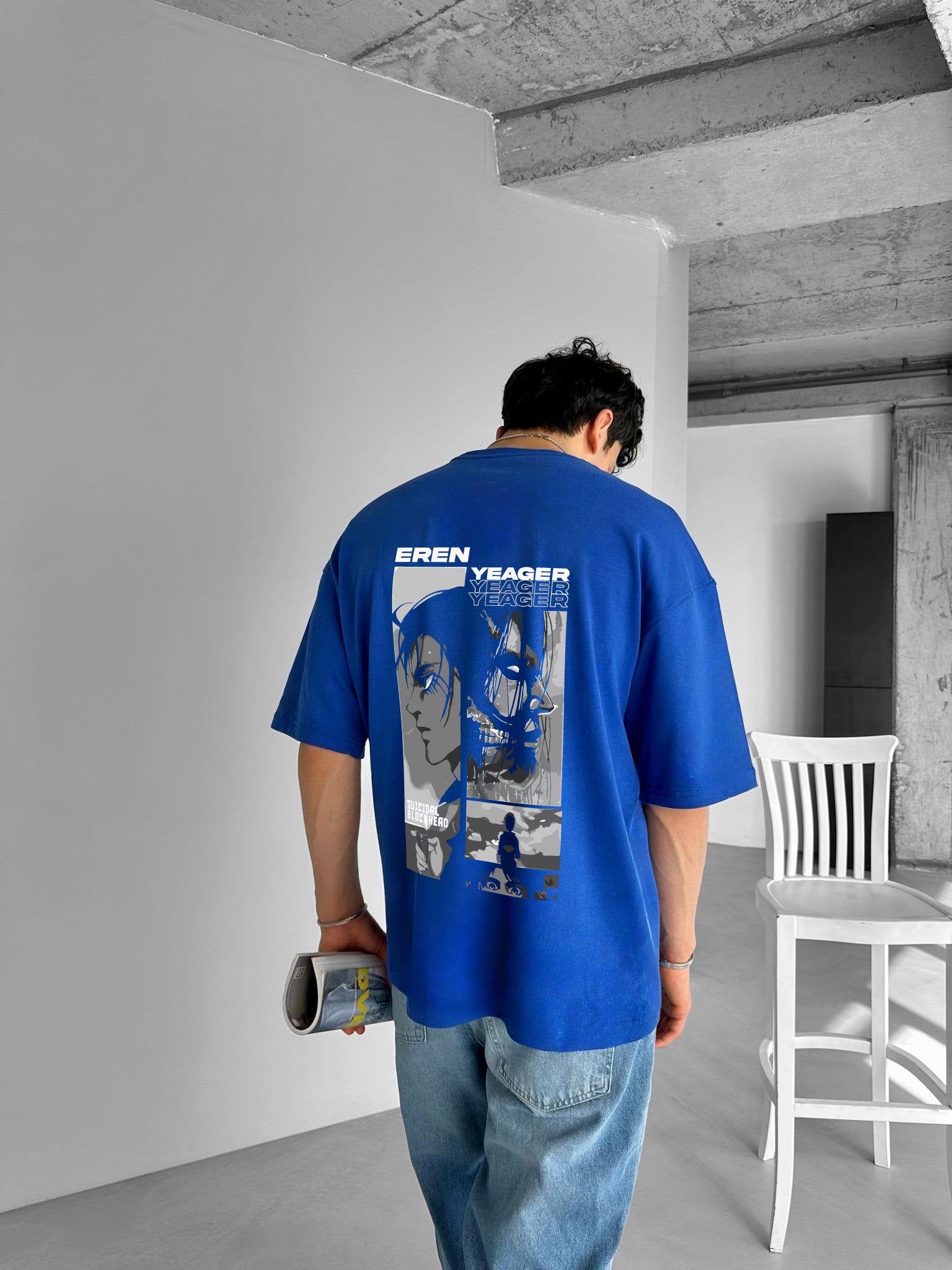 Blue "Eren" Printed Over size T-Shirt