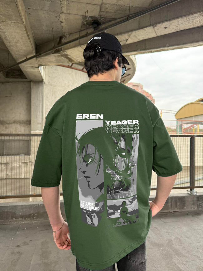 Army Green "Eren" Printed Over size T-Shirt
