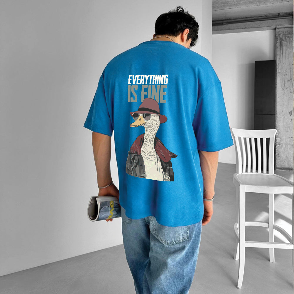 Light Blue "Fine" Printed Over size T-Shirt