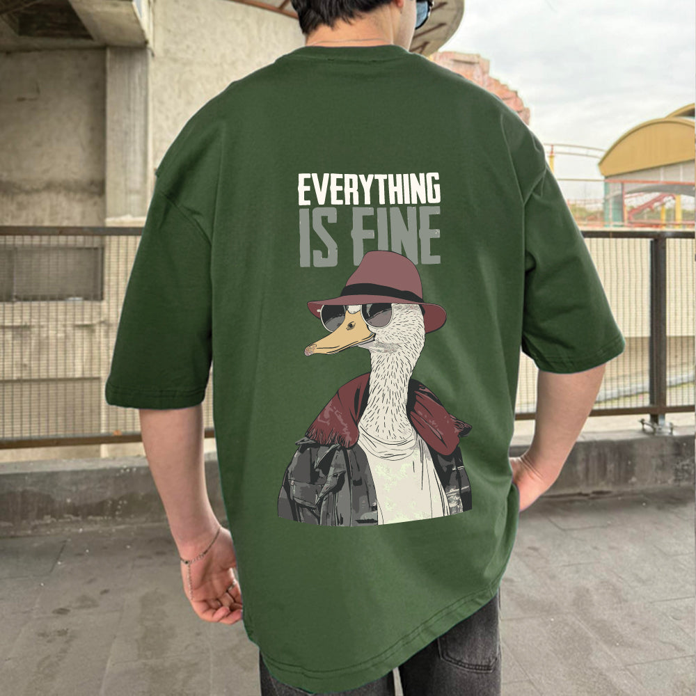 Army Green "Fine" Printed Over size T-Shirt