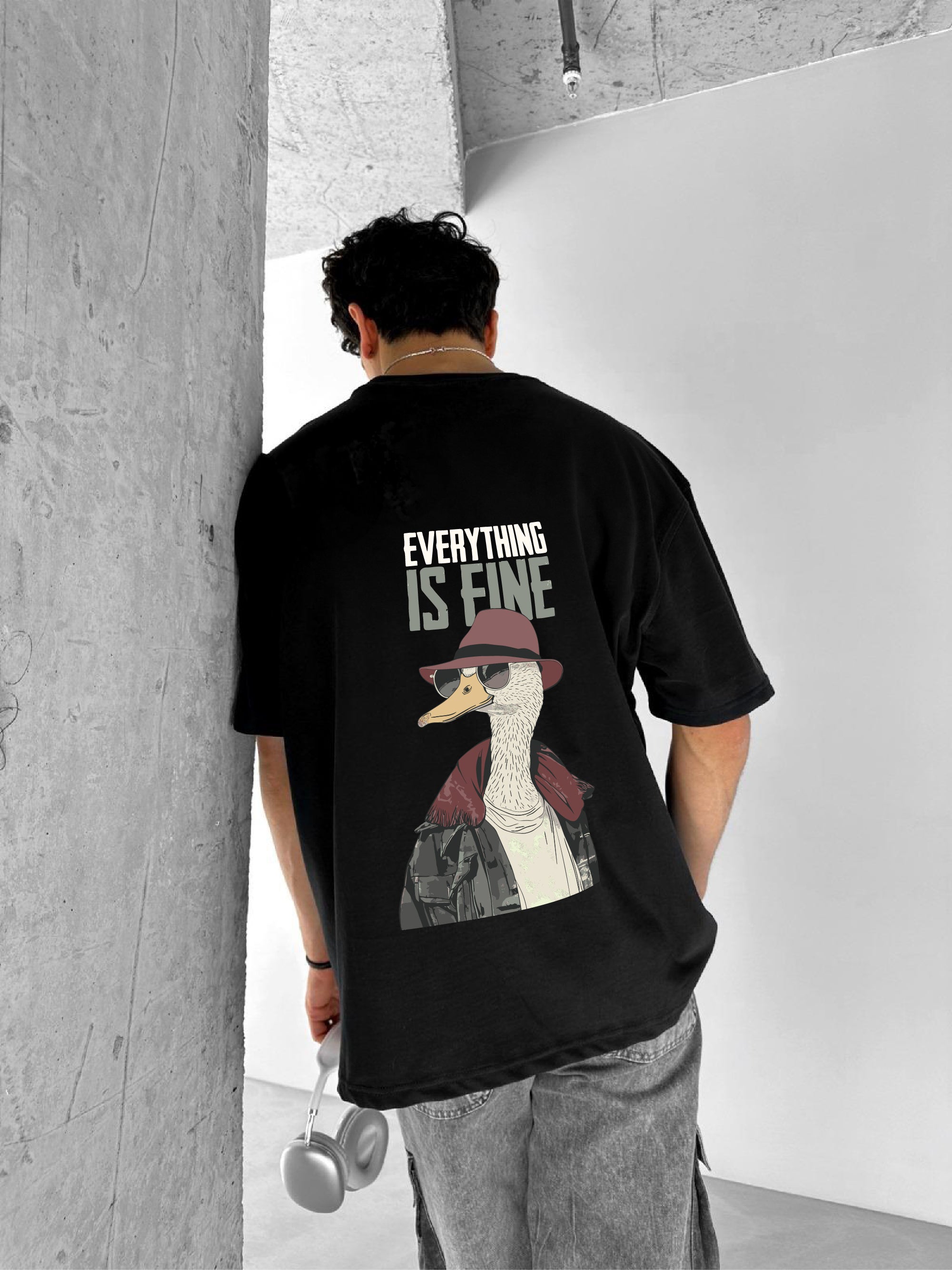 Black "Fine" Printed Over size T-Shirt