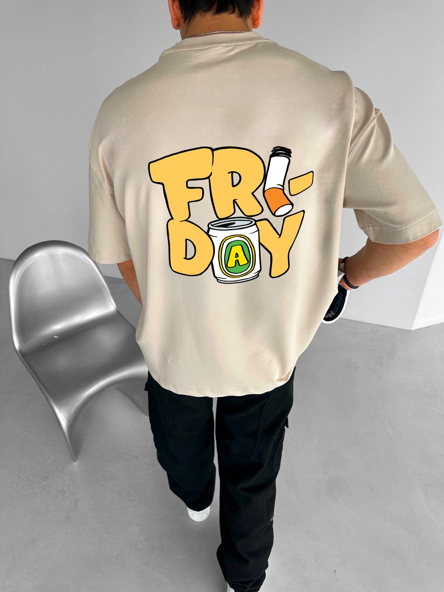 Beige "Friday" Printed Over size T-Shirt