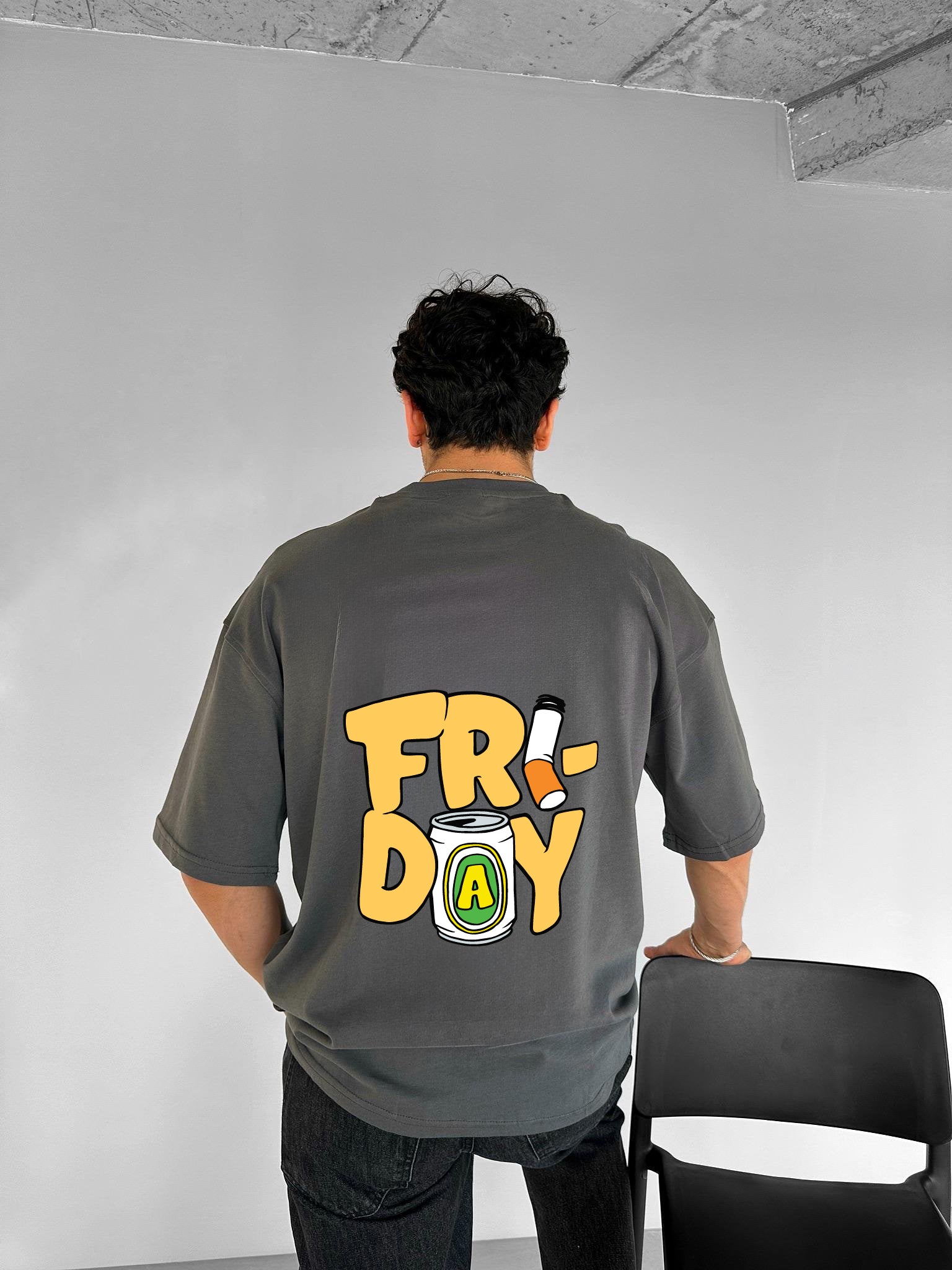 Smoke "Friday" Printed Over size T-Shirt