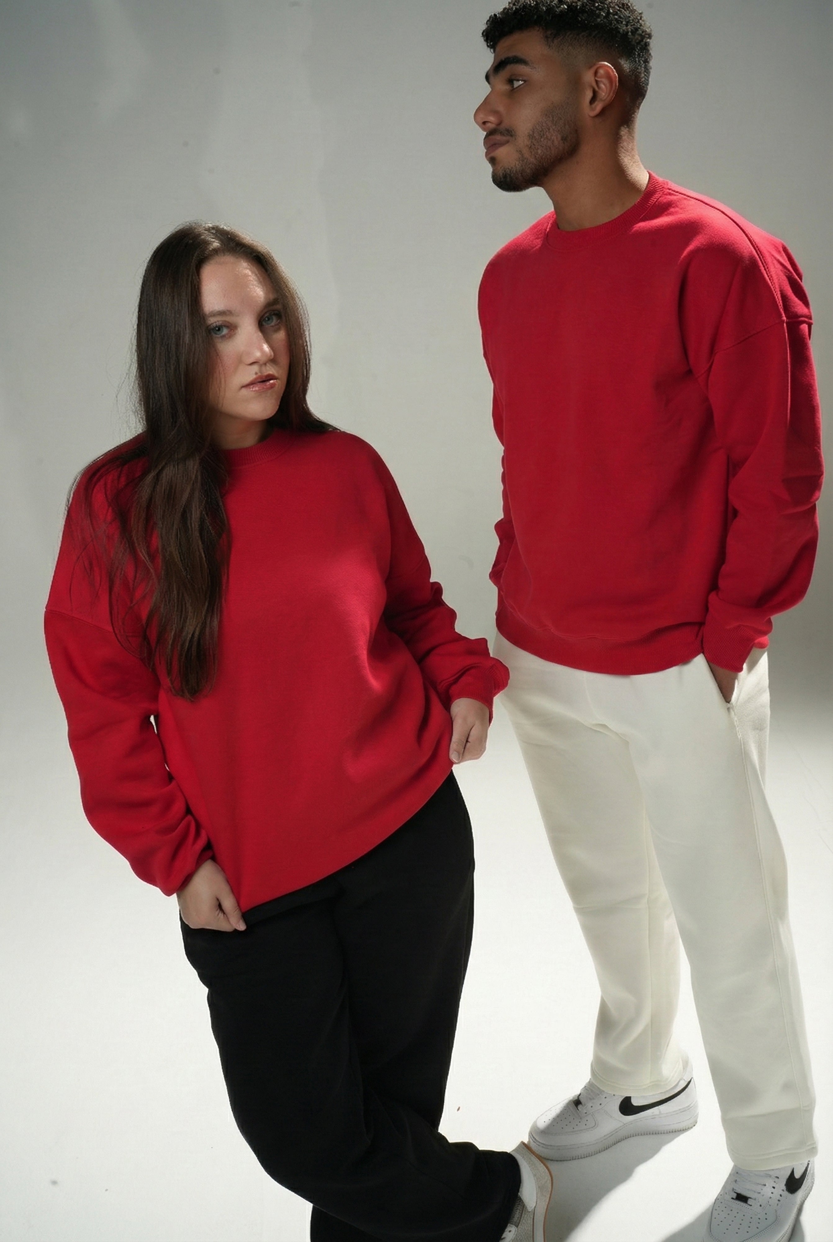 Oversize Red Crew Neck Basic Sweatshirt