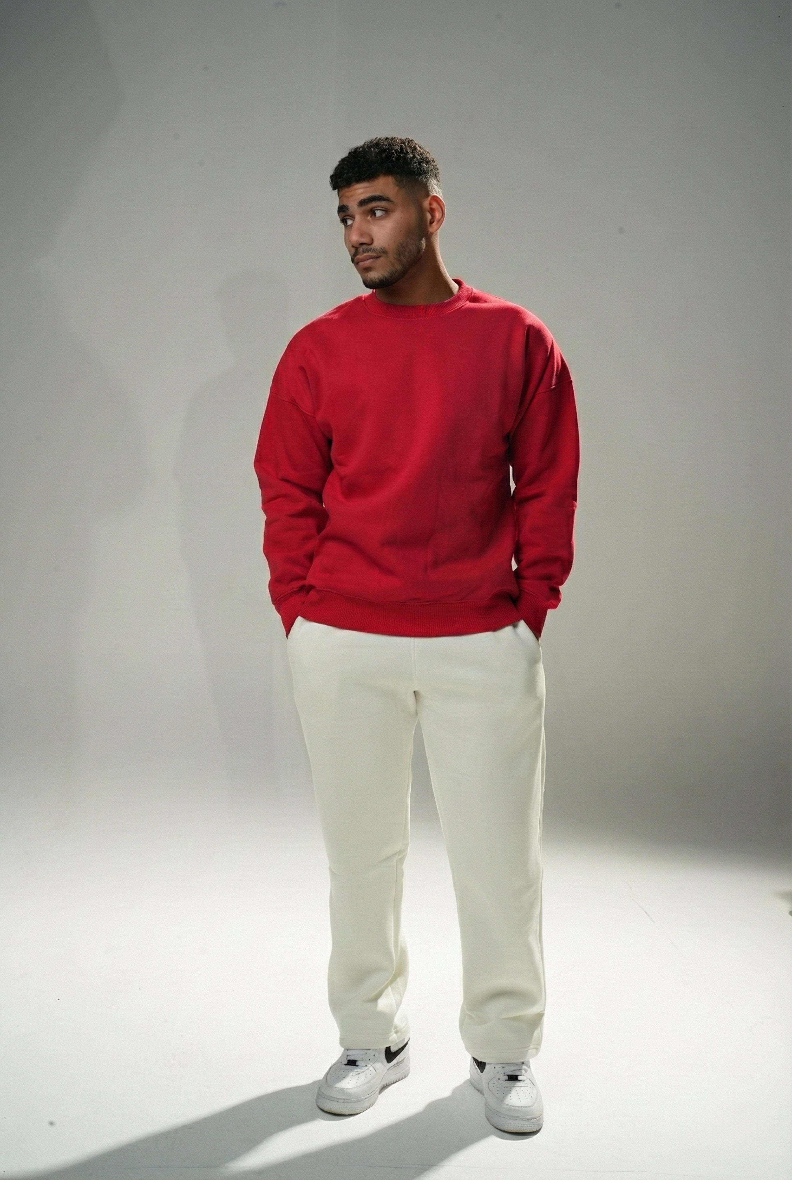 Oversize Red Crew Neck Basic Sweatshirt