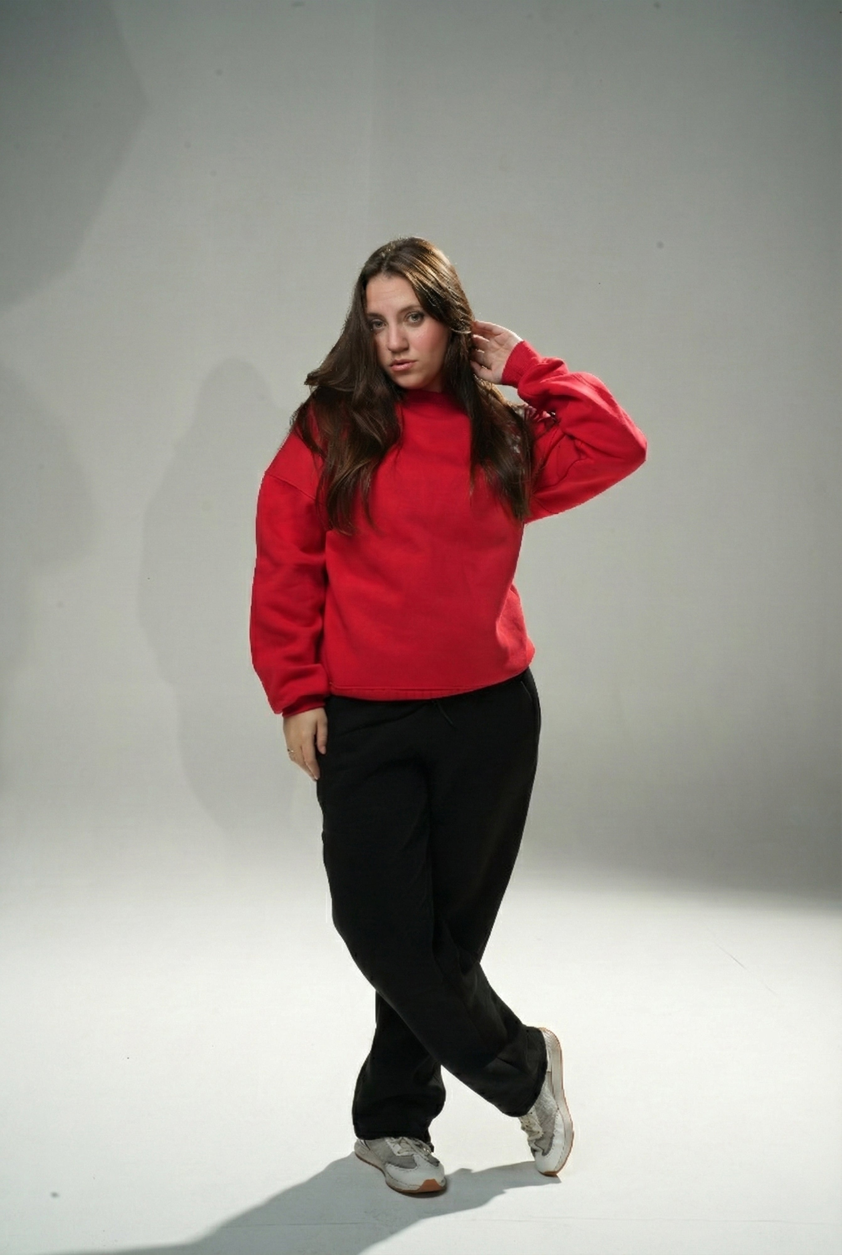 Oversize Red Crew Neck Basic Sweatshirt