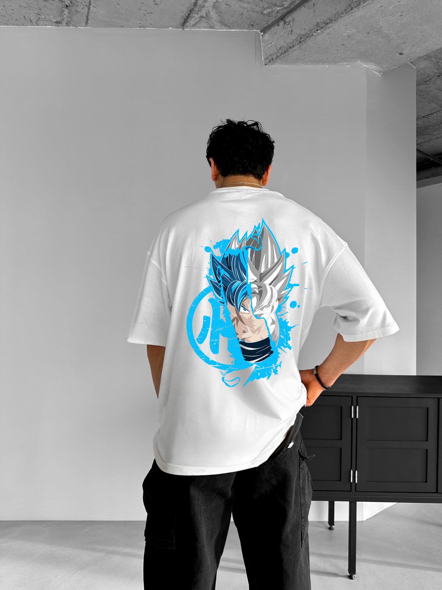 White "Goku" Printed Over size T-Shirt