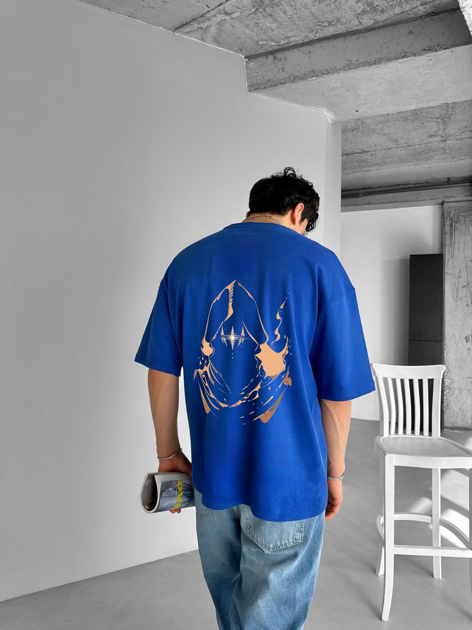 Blue "Golden Omen" Printed Over size T-Shirt