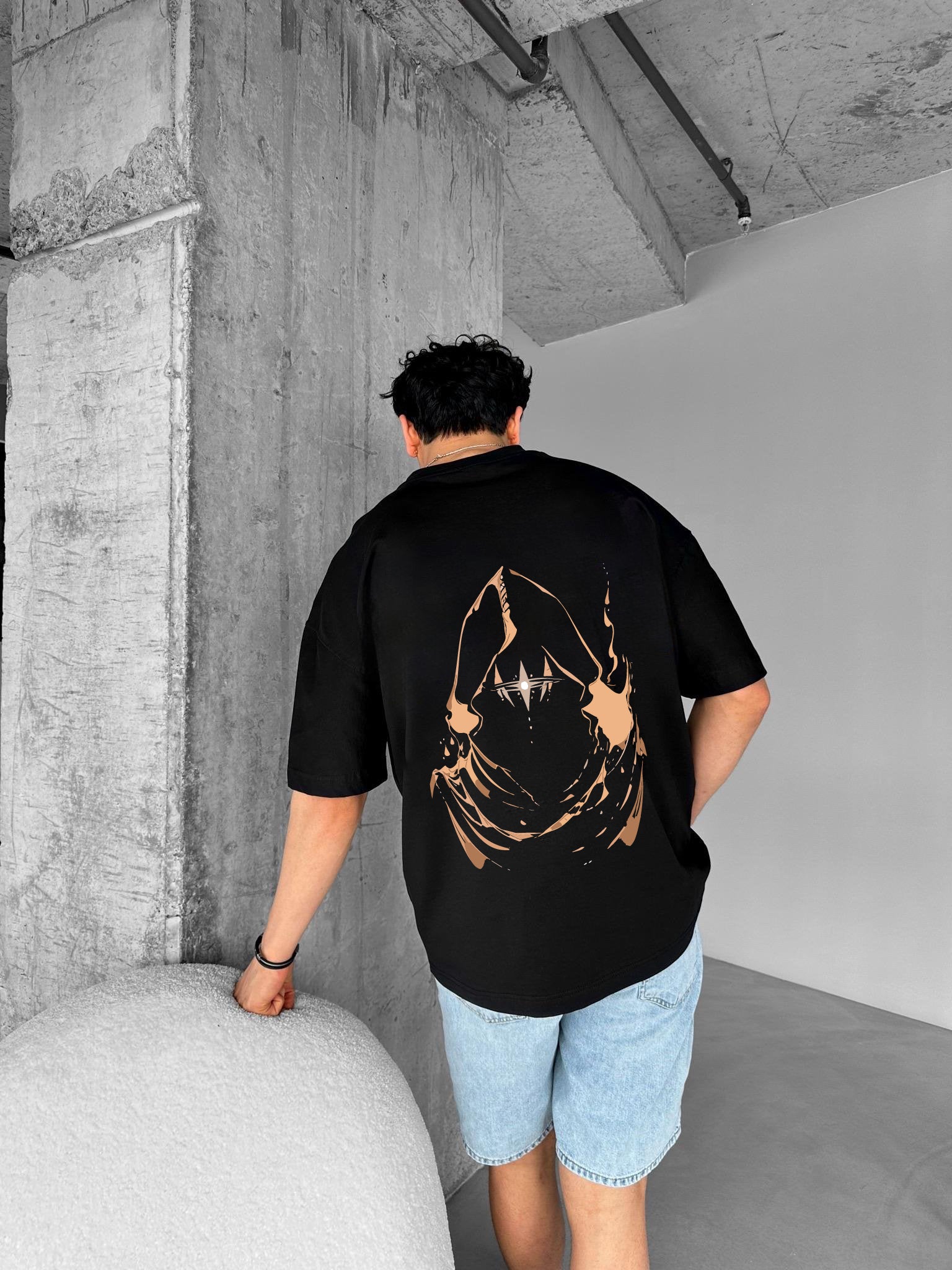 Black "Golden Omen" Printed Over size T-Shirt