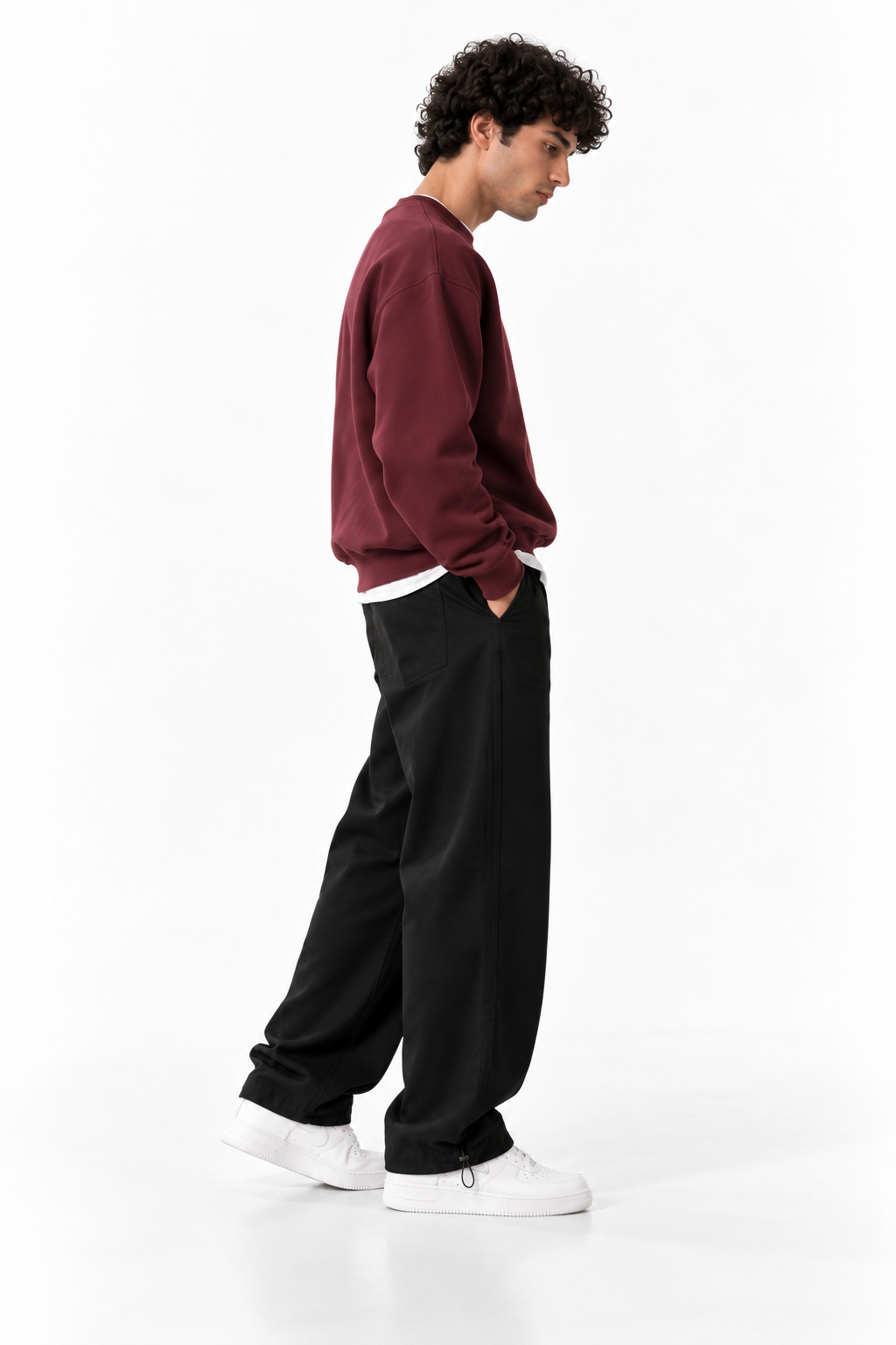 Oversize Burgundy Crew Neck Basic Sweatshirt