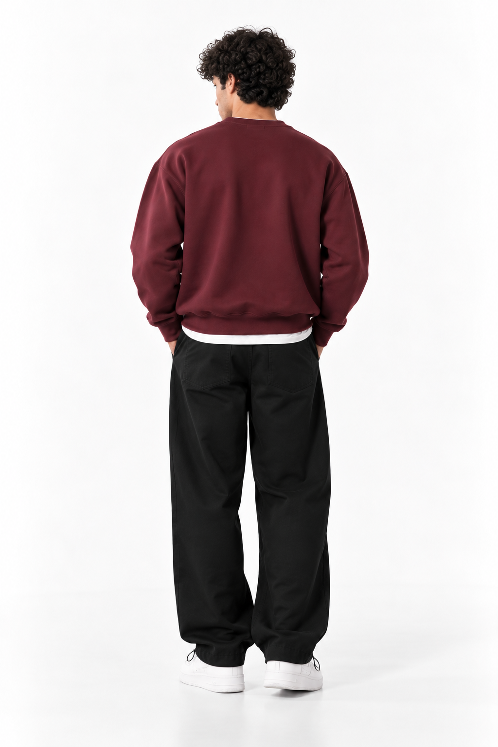 Oversize Burgundy Crew Neck Basic Sweatshirt