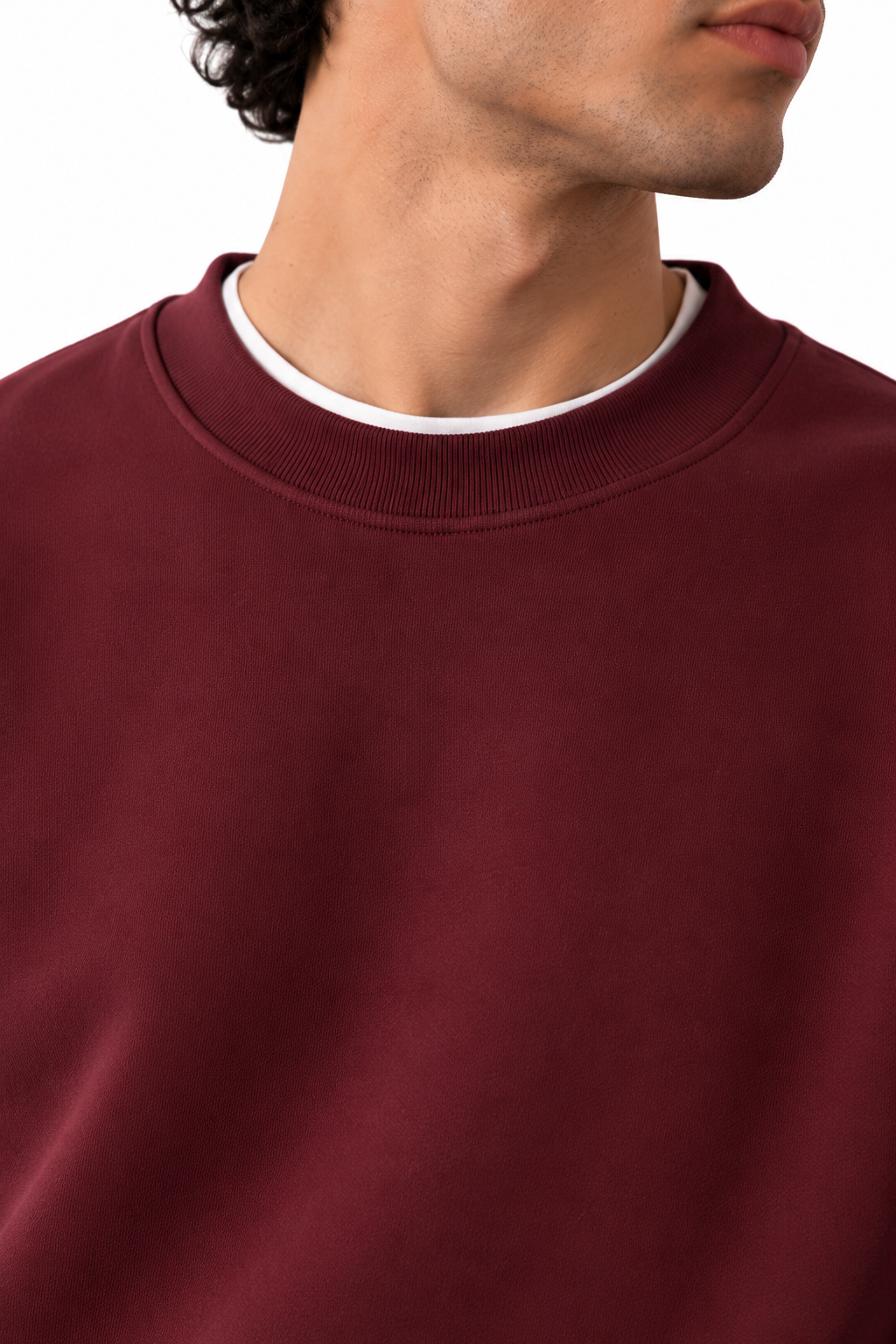 Oversize Burgundy Crew Neck Basic Sweatshirt