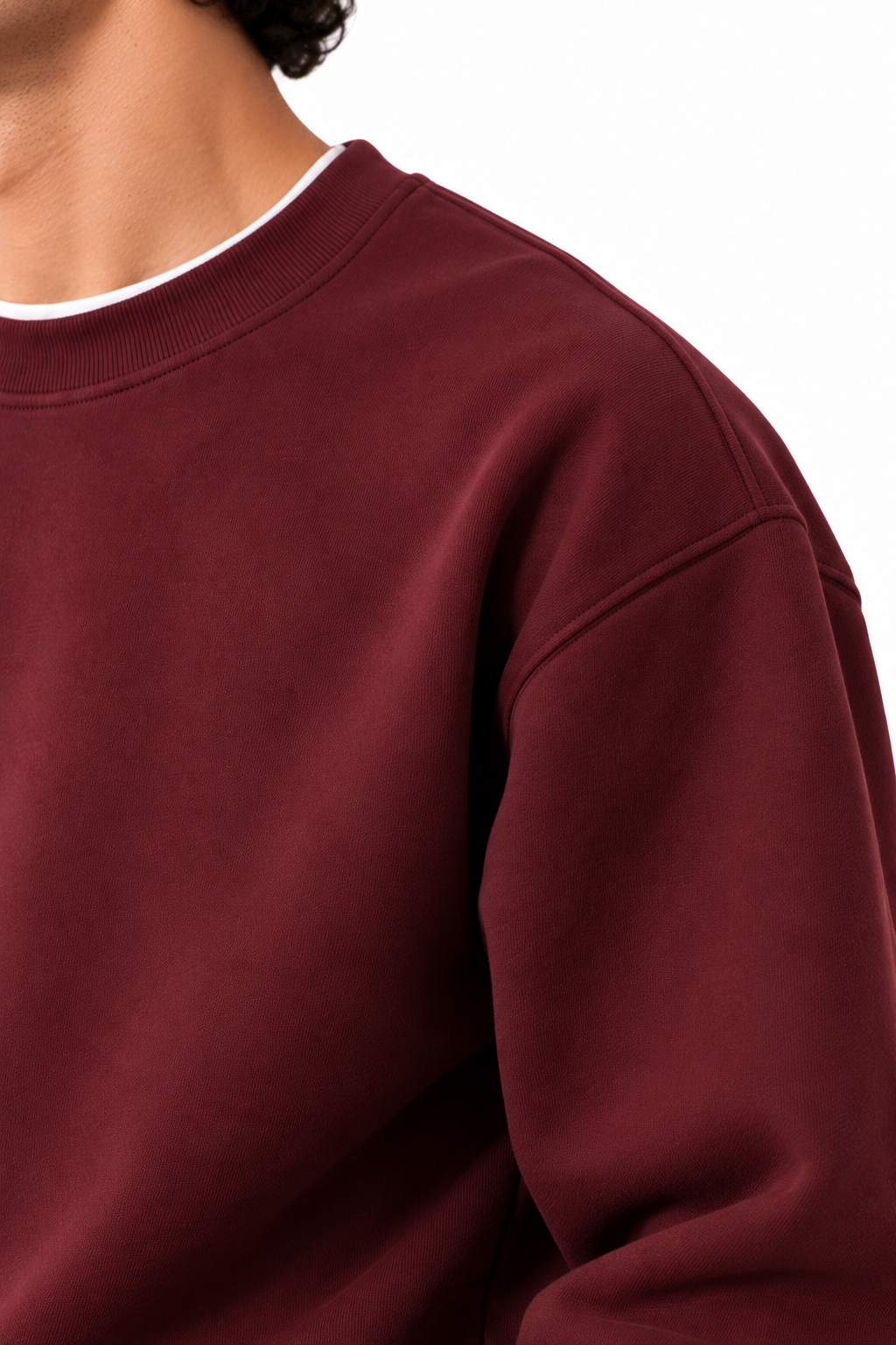 Oversize Burgundy Crew Neck Basic Sweatshirt