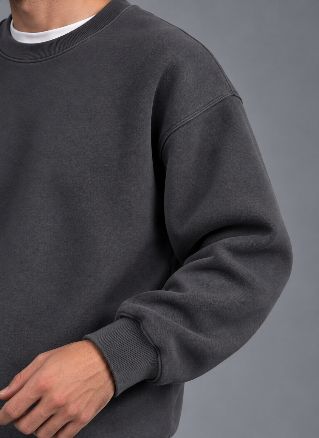 Oversize Dark Gray Crew Neck Basic Sweatshirt
