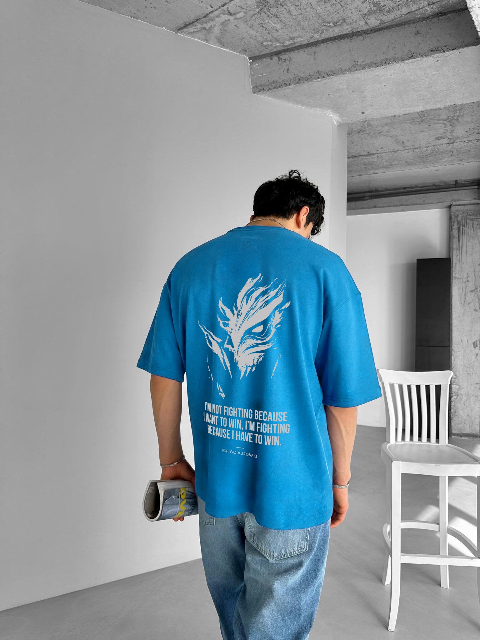 Light Blue "Bleach" Printed Over size T-Shirt