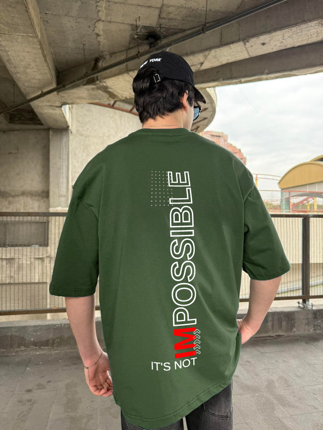 Army Green "Impossible" Printed Over size T-Shirt