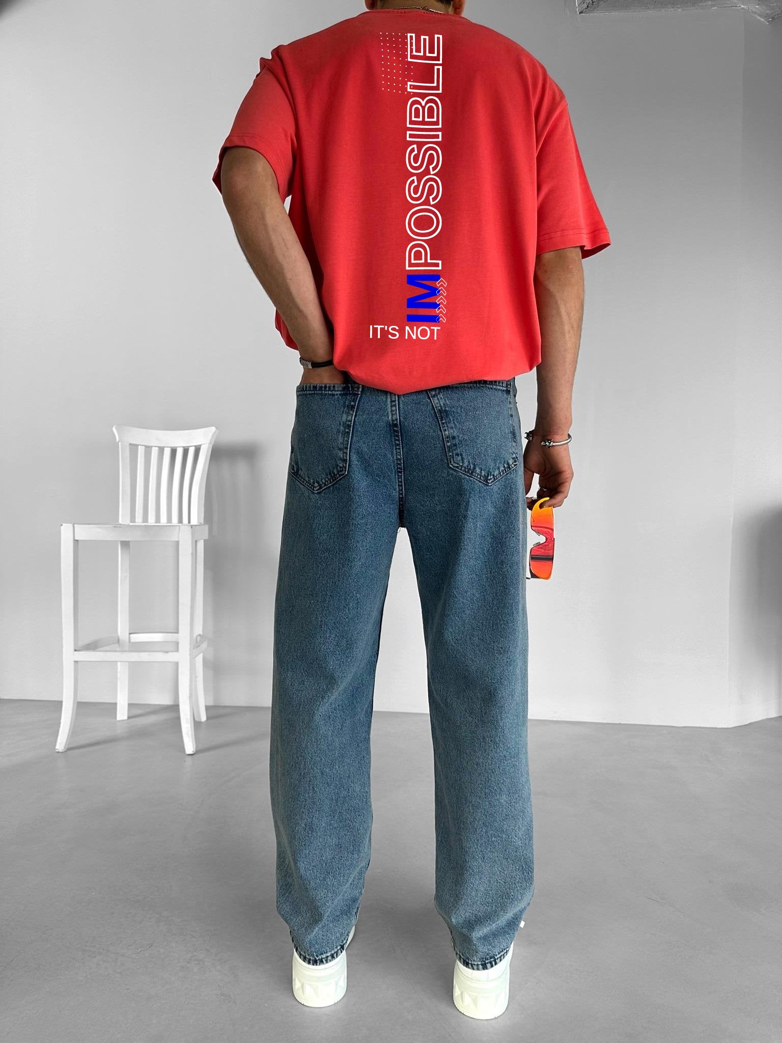 Red "Impossible" Printed Over size T-Shirt