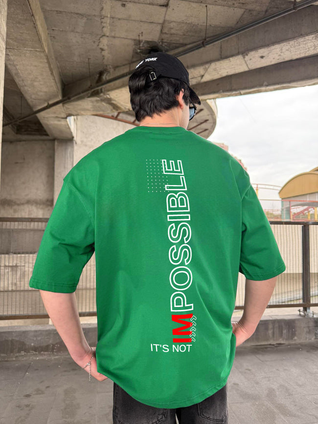 Green "Impossible" Printed Over size T-Shirt