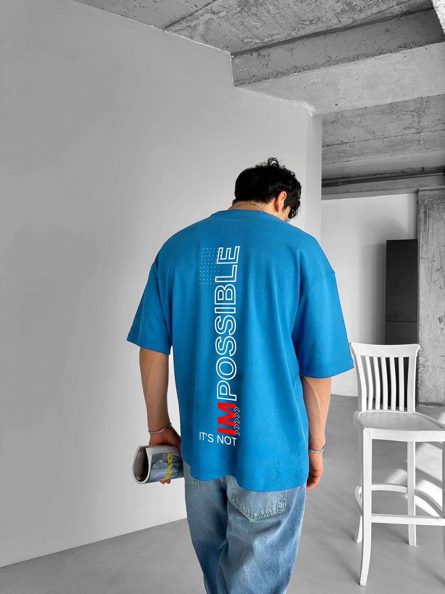 Light Blue "Impossible" Printed Over size T-Shirt