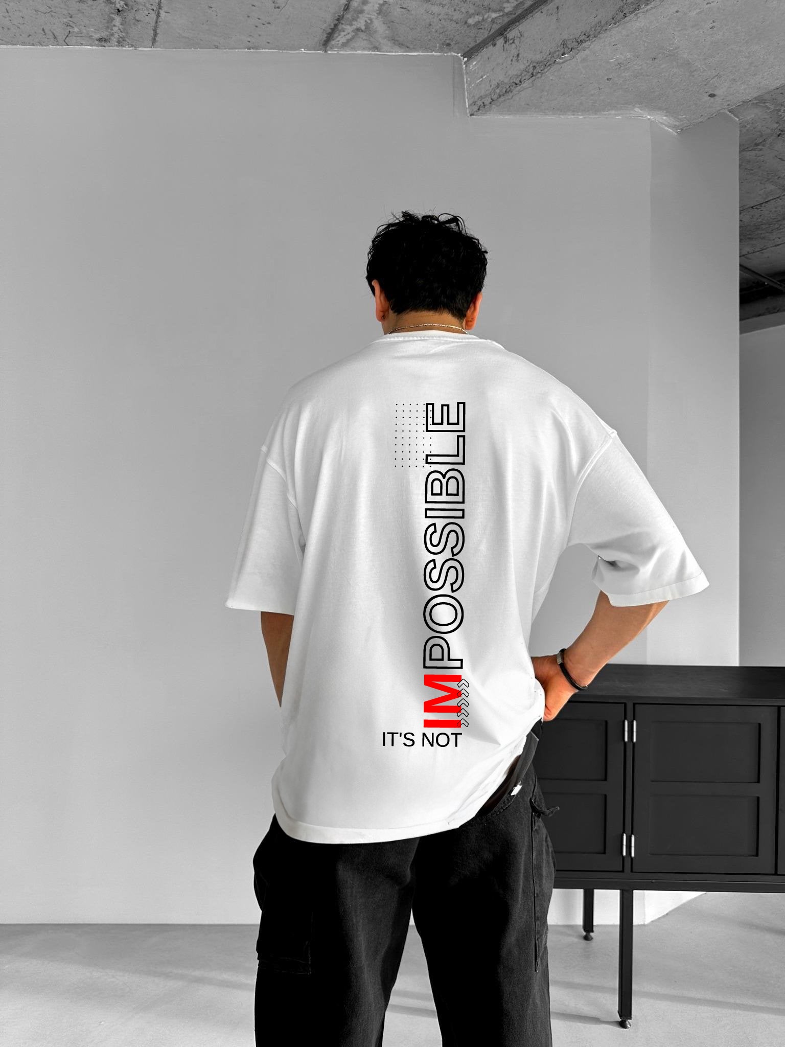 White "Impossible" Printed Over size T-Shirt